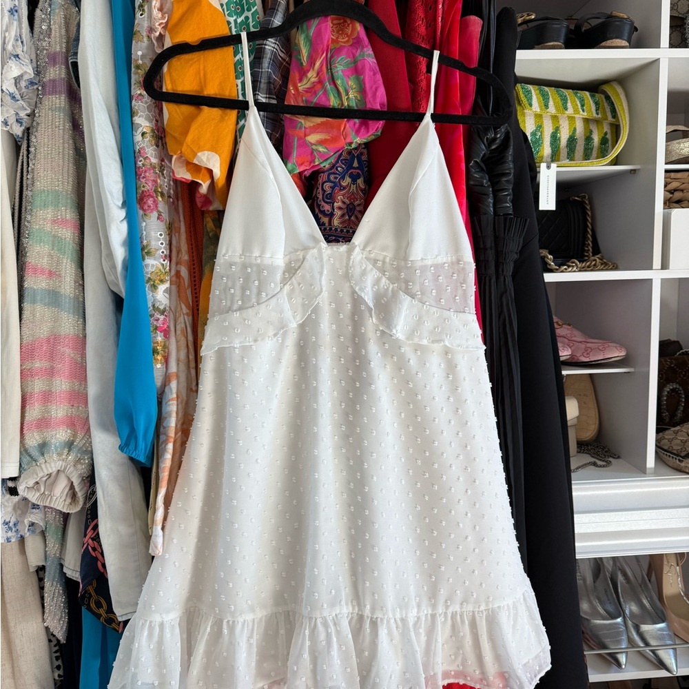 Majorelle White Sleeveless Dress with Ruffle Hem